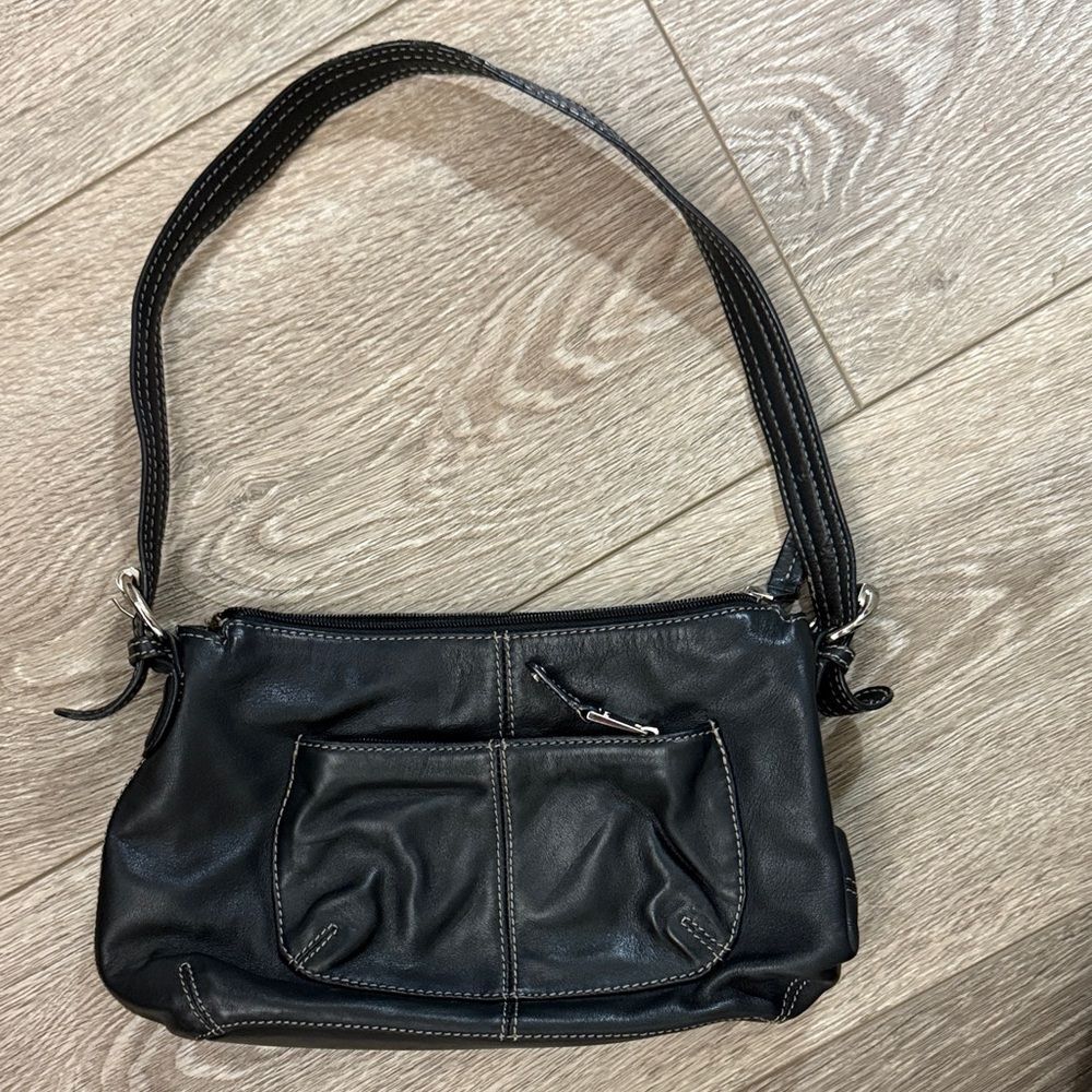 Tignanello Soft Black Leather Women's Hobo Shoulder Bag with SilverTone Hardware